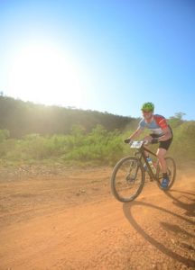 A rider enjoys a dusty section of the Trailseeker Diamond Rush route.
