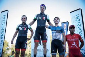 HB Kruger on top of the podium, David Maree at second and Morne van Niekerk at third in the 25-mile. Photo: Owen Lloyd