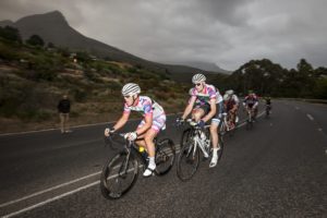 The men's teams in action during Sunday's Stellenbosch Cycle Tour.