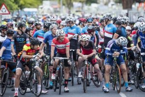 Cyclists at the start line ready for the 2017 Stellenbosch Cycle Tour.