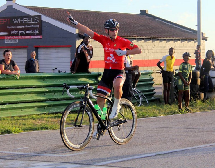 Bradley Gouveris increased his lead when he won the criterium on the second day of the Festival of Cycling at the Aldo Scribante Race Circuit in Port Elizabeth yesterday.
