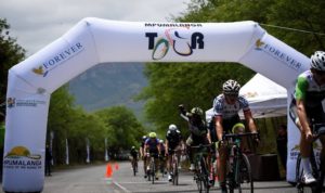 Cyclists finishing stage one of Mpumalanga Tour