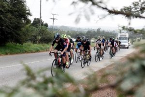 Riders bunching up as shown from an in-bush shot at the Berge en Dale road race yesterday. Photo: Photo: Mariola Biela