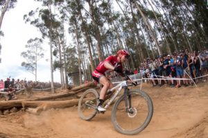 Elite women's winner Annika Langvad in action at the UCI Mountain Bike World Cup in Stellenbosch. Photo: Shannon Valstar