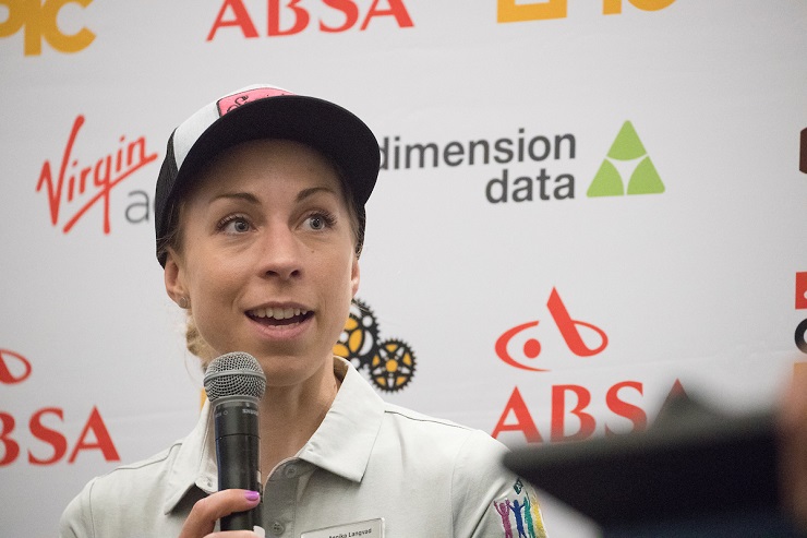 Annika Langvad, pictured here at the press conference, will be hungry to win the Cape Epic, which starts on Sunday. Photo: Greg Beadle