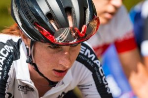 A serious-looking Carla Oberholzer during stage three of the Tour of Good Hope. Photo: Robert Ward