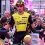 Dylan Groenewegen pictured winning stage two of the Paris-Nice in Vierzon today. Photo: @LottoJumbo_road