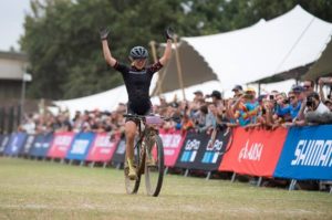 Malene Degn pictured winning the under-23 women's race at the UCI Mountain Bike World Cup in Stellenbosch. Photo: Shannon Valstar