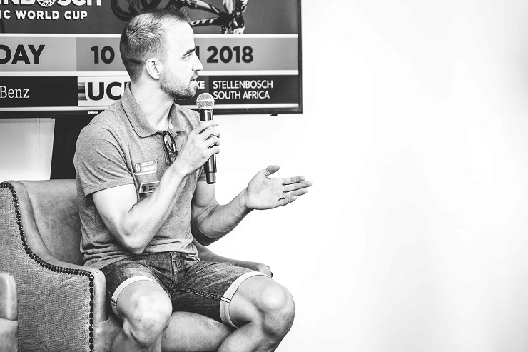 Nino Schurter pictured during the UCI Mountain Bike World Cup press conference. Photo: Ewald Sadie