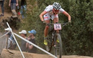 A rider in action during the first leg of the 2018 UCI Mountain Bike World Cup in Stellenbosch.