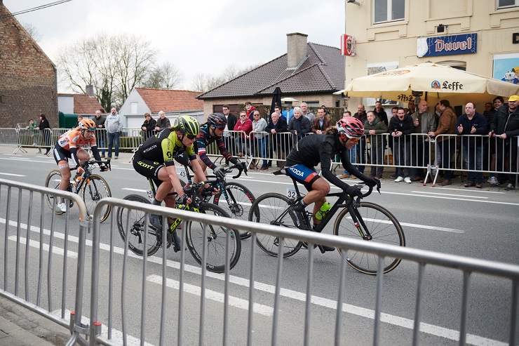 Ashleigh Moolman-Pasio (right) pictured at the Tour of Flanders a few weeks ago, was happy to finish second in the La Flèche Wallonne in Belgium yesterday. Photo: Sean Robinson/Velofocus