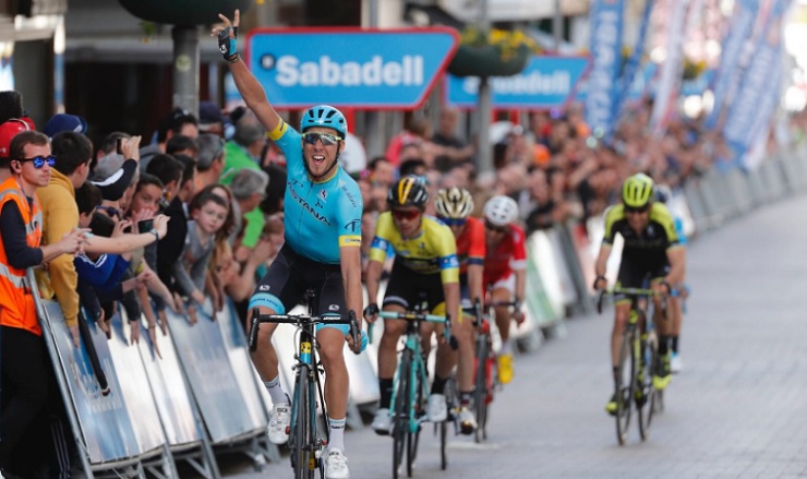 Omar Fraile pictured winning stage five of the Vuelta al Pais Vasco in Spain today. Photo: Photo Gomez Sport