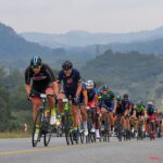 The leading bunch in action on stage two of the Panorama Tour.