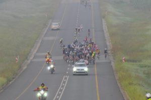 The main bunch of cyclists on stage three of the Panorama Tour