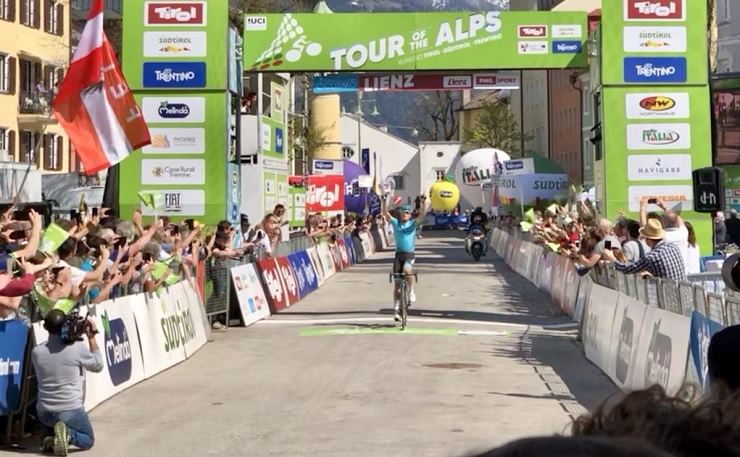 Luis León Sanchez pictured winning stage four of the Tour of the Alps today. Photo: Pentaphoto/Tour of the Alps