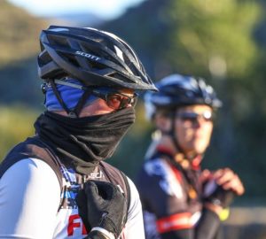 Riders trying to warm up on the icy cold morning of the final Trek 2 Teebus stage.