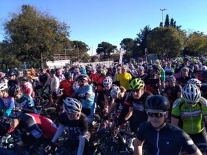A sea of cyclists gathered before the 100 Cycle Challenge. Photo: 100 Cycle Challenge