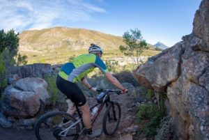 A rider hitting a rocky section during stage two of the Gravel & Grape Extreme 3-day. Photo: Chris Hitchcock