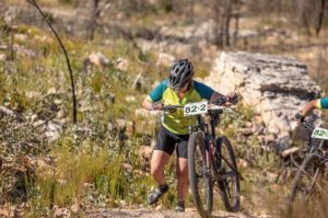 A rider forced to push her bike up a steep slope during stage two of the Gravel & Grape Extreme 3-day. Photo: Chris Hitchcock