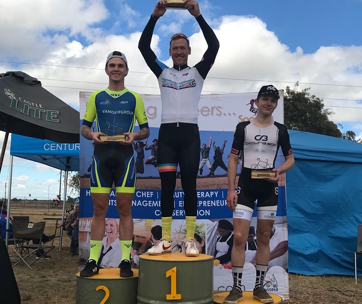 Maurice Moller atop the podium after winning the Sondela Bela Bela Cycle Challenge today. Photo: Supplied