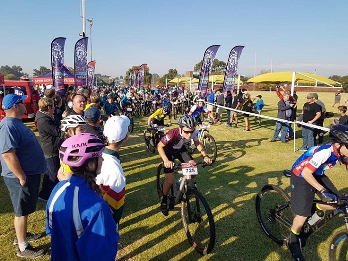 Young mountain bikers in action during the first event in the Schools MTB League series in Vereeneging today