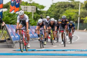 ProTouch's Gustav Basson crosses the line in first place at this year's Tour Durban
