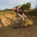 Spectacular close up of a rider slipping through a bend in the sani2c Race. Photo: Anthony Grote