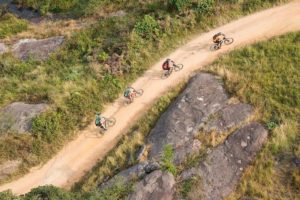 Great aerial shot of riders labouring up a climb during the sani2c Race. Photo: Anthony Grote