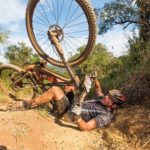 Close up of a rider taking a fall during the sani2c Race. Photo: Anthony Grote