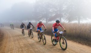 Leading ladies Amy McDougall and Samantha Sanders on day one of the sani2c Race