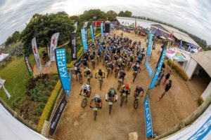 Riders line up for the start of the final day of the sani2c Trail