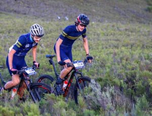 Riders pushing through a heavy fynbos section in stage two of the Greyt Escape. Photo: Oakpics.com