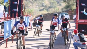 HB Kruger and Regis Maniora cross the finish line first on day two of the Liberty Waterberg Encounter