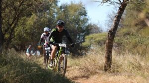 Riders taking on a dusty single track during stage three of the Waterberg MTB Encounter. Photo: Gerrie Kriel / Twin Productions SA