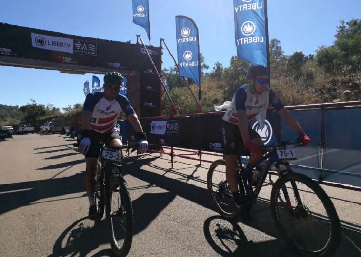 HB Kruger and Regis Maniora won the first 62km first stage of the Waterberg MTB Encounter today. Photo: Supplied