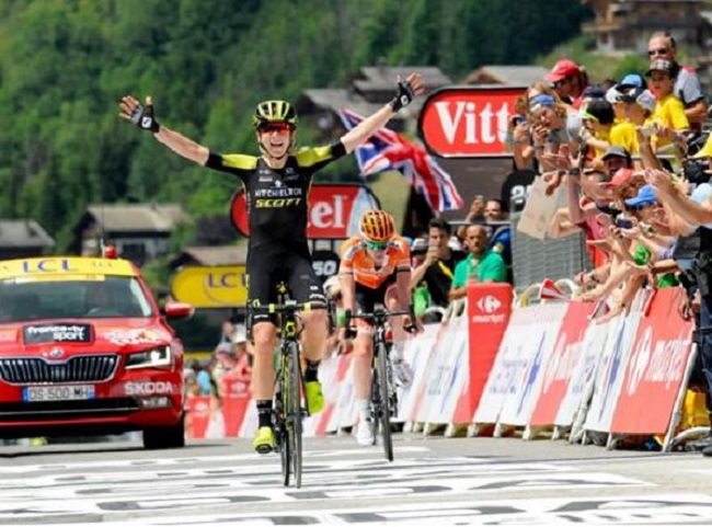 Mitchelton-Scott's Annemiek van Vleuten pictured winning the La Course today. Photo: A.S.O/MC.Lieu