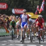 A well-timed lead-out by Groupama FDJ enabled Arnaud Démare to execute a winning sprint in stage 18 of the Tour de France in Pau today. Photo: ASO/Pauline Ballet
