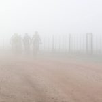 A group of riders making their way through the mist during the Around the Pot 100 Miler. Photo: Oakpics
