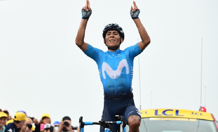Movistar's Nairo Quintana soloed to victory atop the Col de Portet in stage 17 of the Tour de France today. Photo: ASO/Alex Broadway