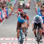Alexandre Geniez won a six-man sprint to claim victory in the 181km stage 12 of the Vuelta a Espana in Mañón today. Photo: Unipublic/Luis Ángel Gómez