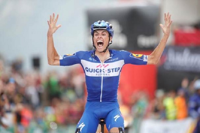 Quick-Step Floors' Enric Mas narrowly claimed victory on the penultimate stage of the Vuelta a Espana atop Coll de la Gallina today. Photo: Unipublic/Luis Ángel Gómez