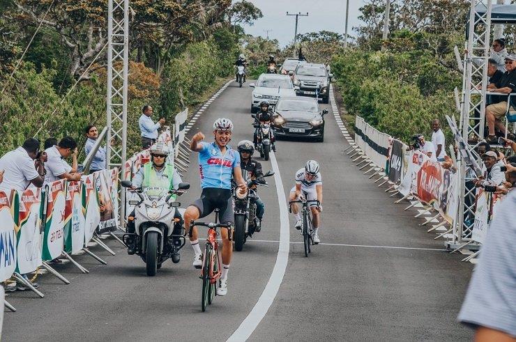 South Africa's Gustav Basson won the 120.6km third stage of the Tour de Maurice yesterday and with it he took the race lead. Photo: Daphney Dupre/Tour de Maurice