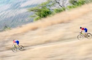 Riders moving swiftly down a descent during stage three of the Berg and Bush 'Descent'. Photo: Em Gatland/Nikon