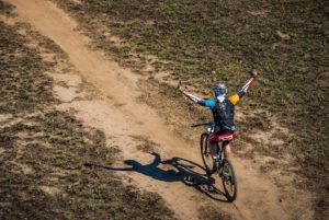A rider showing elation and enjoyment during stage two of the Berg and Bush 'Descent'. Photo: Tobias Ginsberg