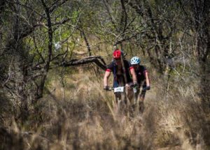 A couple of riders moving through a dry section during stage two of the Berg and Bush 'Descent'. Photo: Tobias Ginsberg