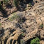An aerial view of riders moving through a sandy and dry section during stage two of the Berg and Bush 'Great Trek'. Photo: Em Gatland