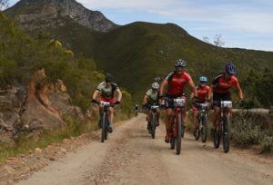 A front-view shot of riders on a gravel section during stage four of the Cape Pioneer Trek. Photo: Carli Smith