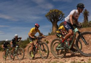 The leading men teams labouring up a climb in an arid section during stage four of the Cape Pioneer Trek. Photo: Carli Smith