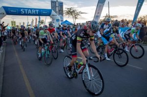 A bunch of cyclists setting off for the 947 Cycle Challenge today. Photo: Telkom 947 Cycle Challenge