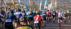 A wide-pan shot of a bunch of cyclists during the 947 Cycle Challenge. Photo: 947 Cycle Challenge